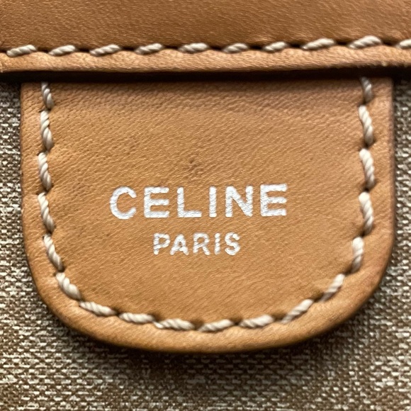 Celine Authentic Vintage Tan and Brown Bag with Leather Handles and Accents - Picture 8 of 16